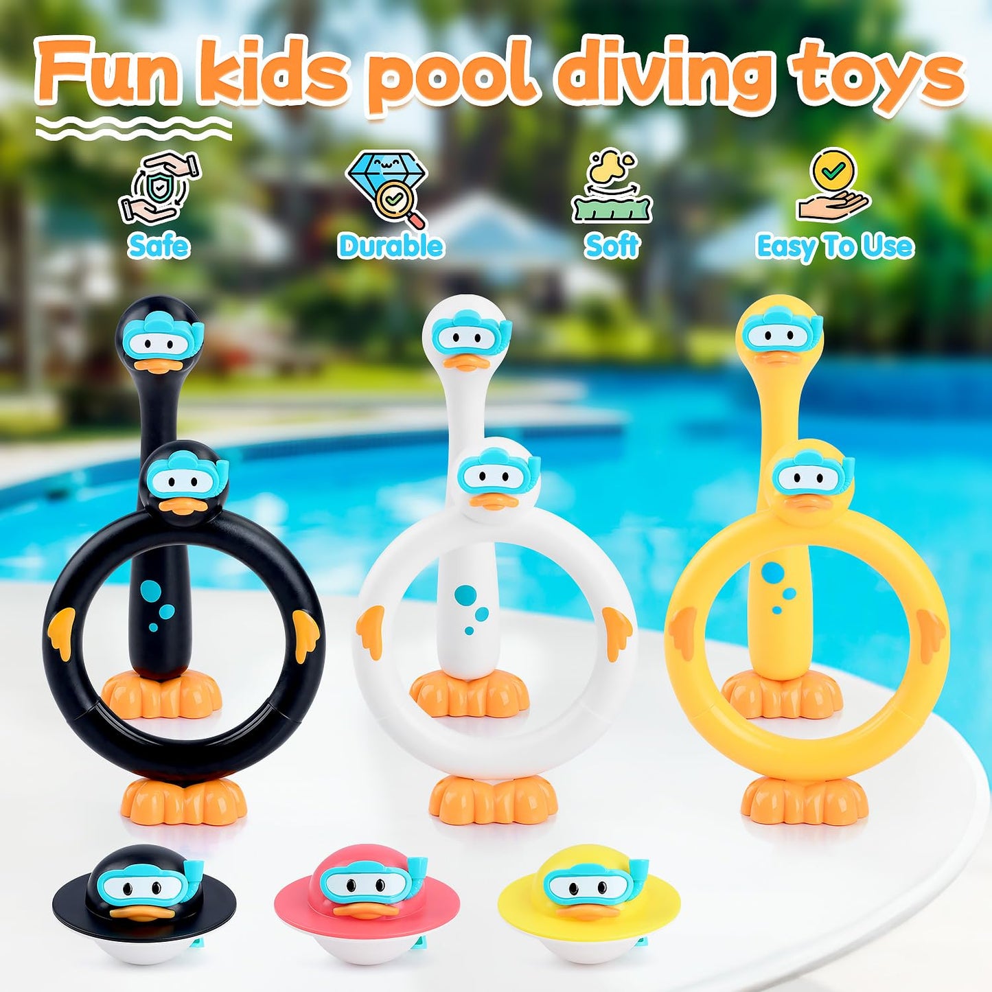 WeeHomm Pool Diving Toys for Kids — 9 Pack (Rings, Sticks & Ducks)