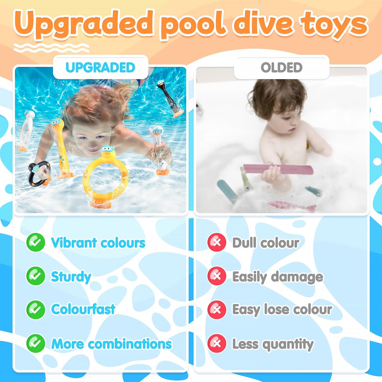 WeeHomm Pool Diving Toys for Kids — 9 Pack (Rings, Sticks & Ducks)