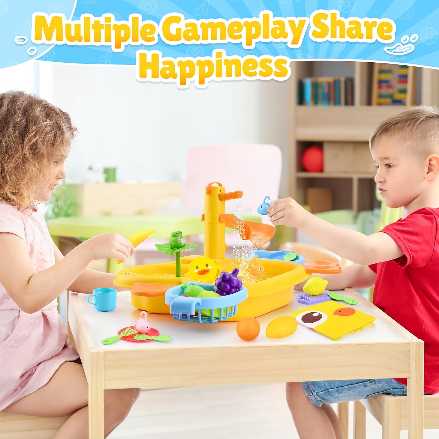 WeeHomm Play Sink with Running Water – 3-in-1 Kids Kitchen Sink Toy