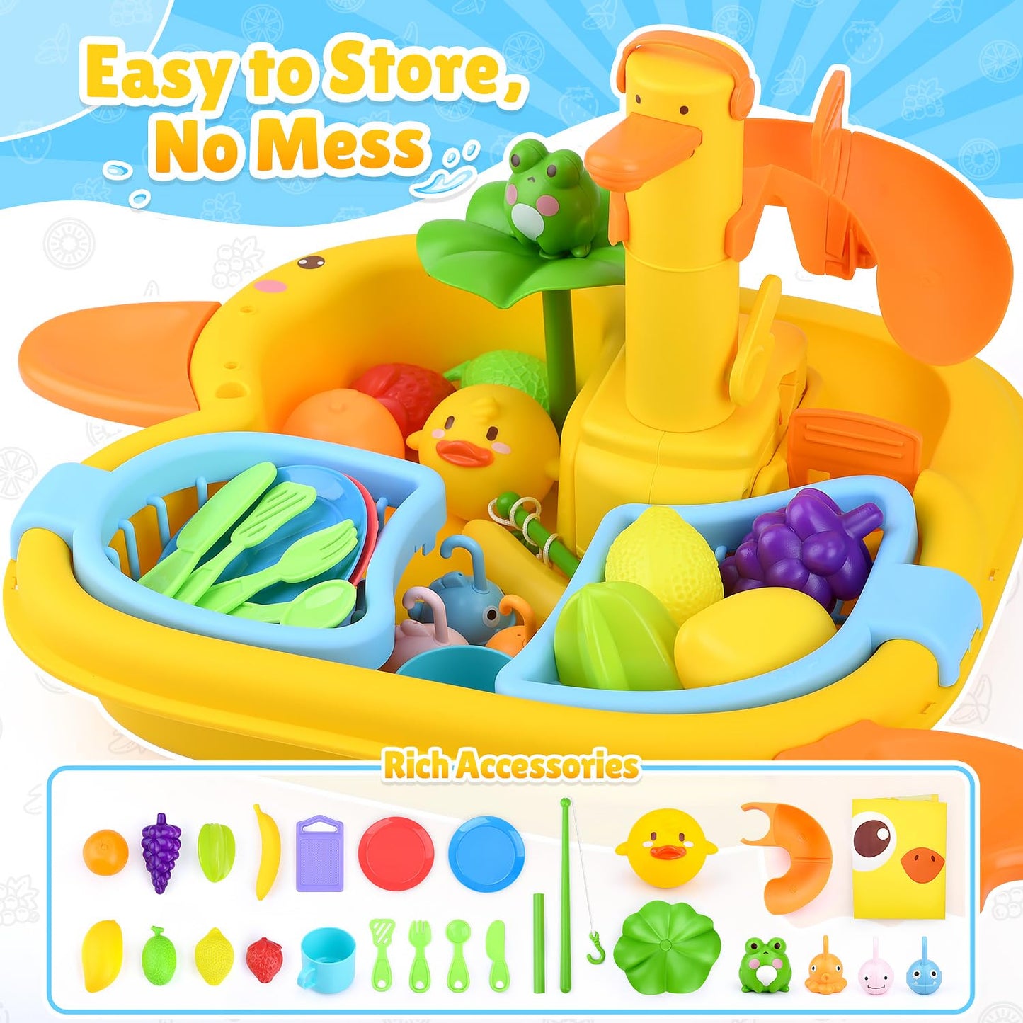 WeeHomm Play Sink with Running Water – 3-in-1 Kids Kitchen Sink Toy