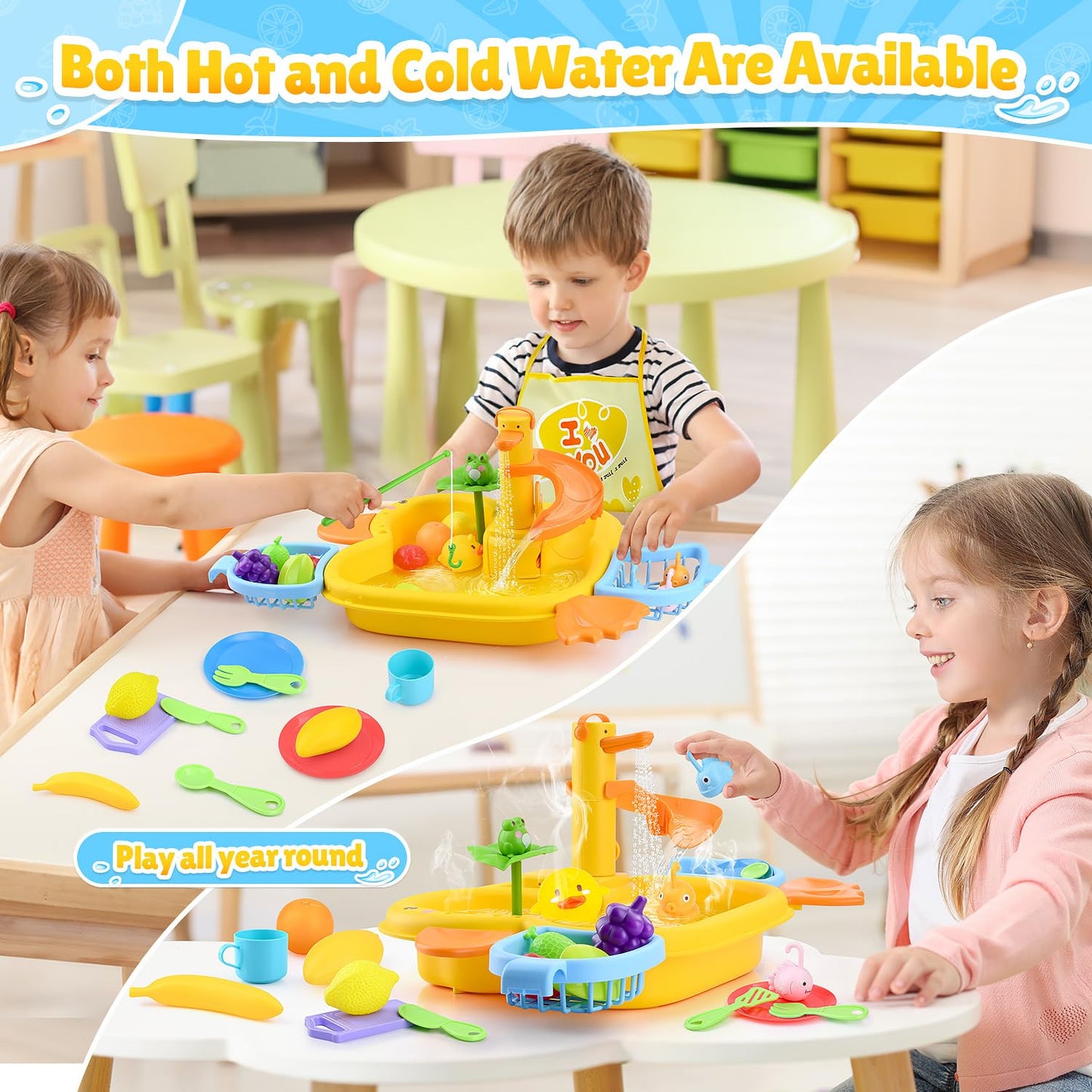 WeeHomm Play Sink with Running Water – 3-in-1 Kids Kitchen Sink Toy