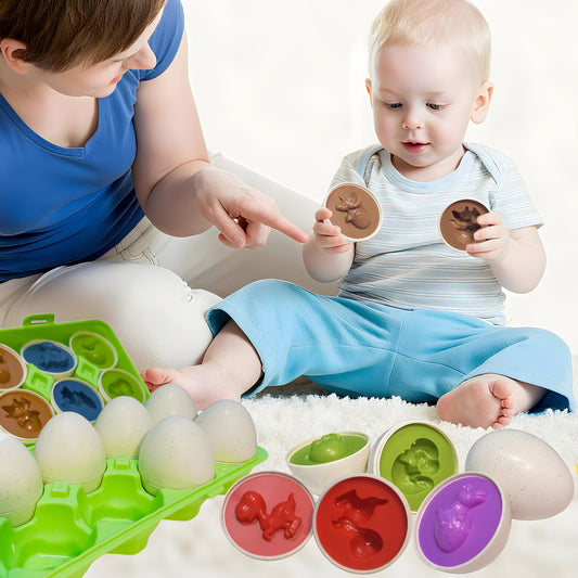 WEEJOYGAM Easter Dinosaur Eggs Toys for Toddlers 1-3 | Color Sorting & Shape Matching