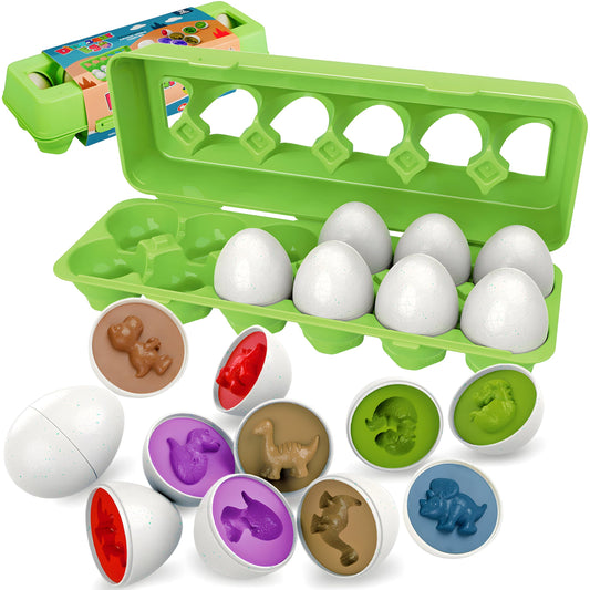 WEEJOYGAM Easter Dinosaur Eggs Toys for Toddlers 1-3 | Color Sorting & Shape Matching