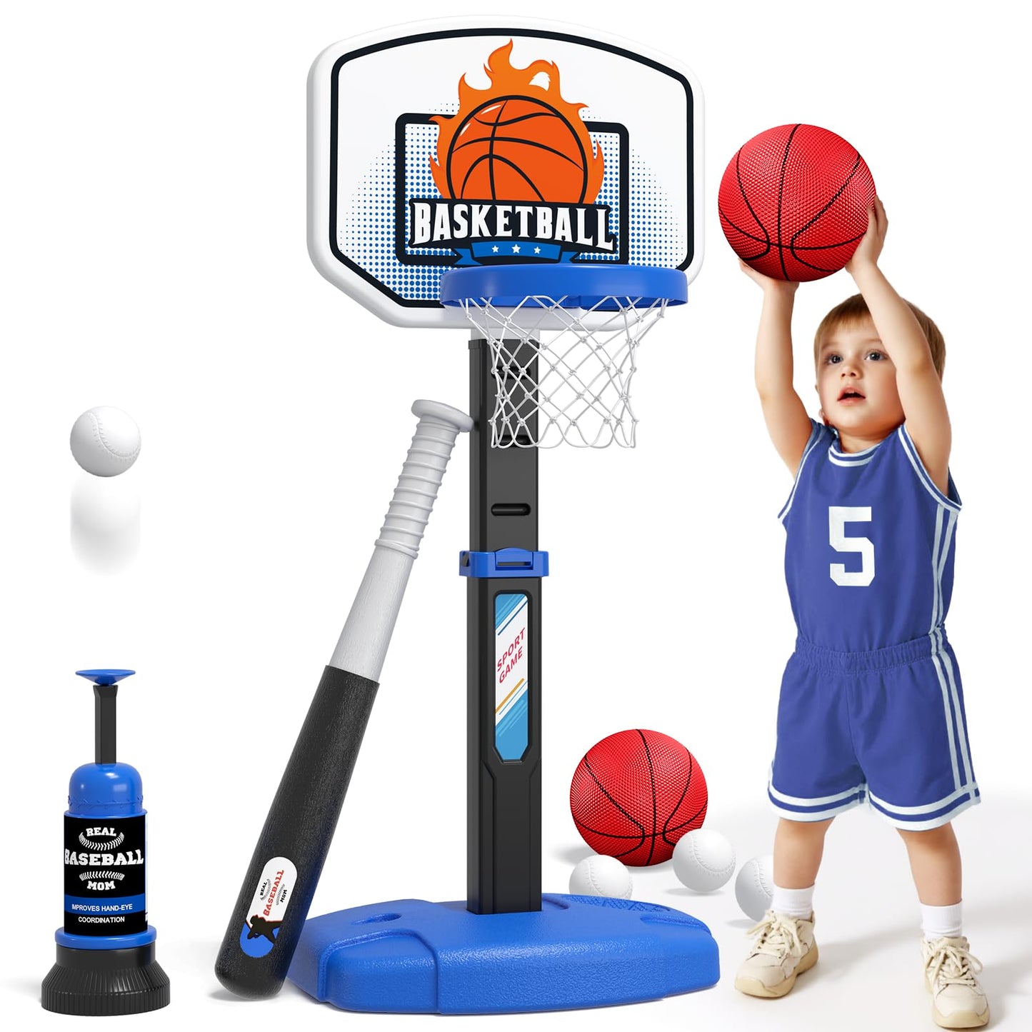 Wee Wonders 2-in-1 Toddler Hoop & T-Ball Set | Adjustable Height