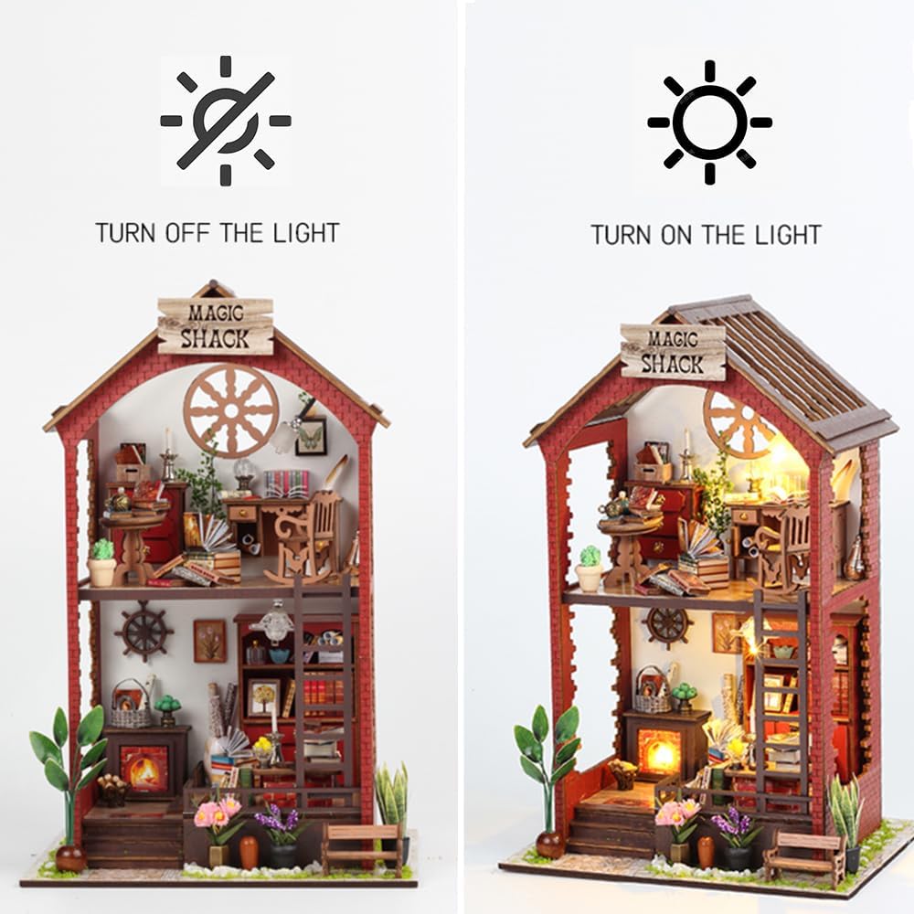 Wefaouse DIY Book Nook Kit with Light | Miniature Dollhouse Bookend & Library Decor