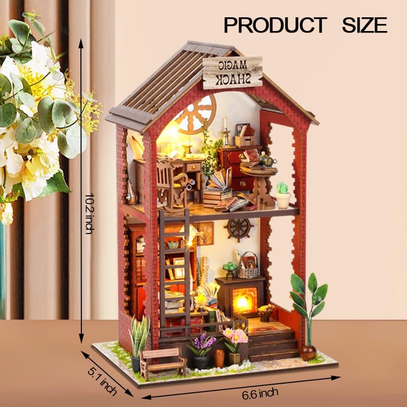 Wefaouse DIY Book Nook Kit with Light | Miniature Dollhouse Bookend & Library Decor