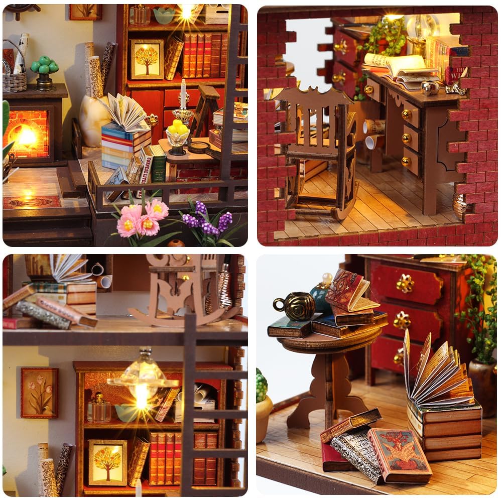 Wefaouse DIY Book Nook Kit with Light | Miniature Dollhouse Bookend & Library Decor