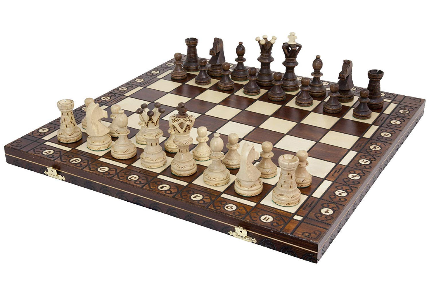 Wegiel Handmade European Ambassador Chess Set – 21 Inch Beech & Birch Board, Hornbeam & Sycamore Pieces