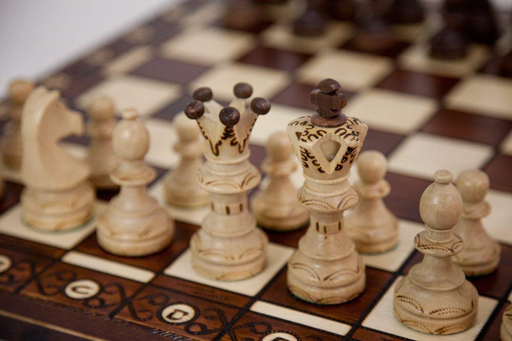 Wegiel Handmade European Ambassador Chess Set – 21 Inch Beech & Birch Board, Hornbeam & Sycamore Pieces