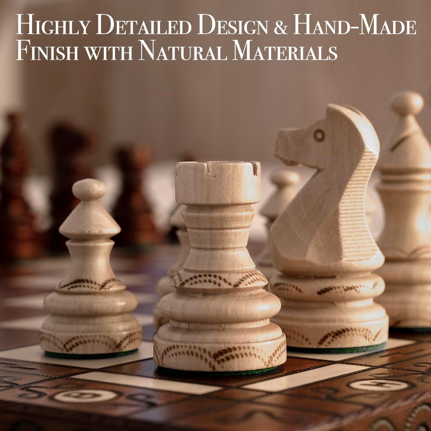 Wegiel Imperator 21-Inch Luxury Wooden Chess Set – Handcrafted Beech & Birch, Folding Board with Storage