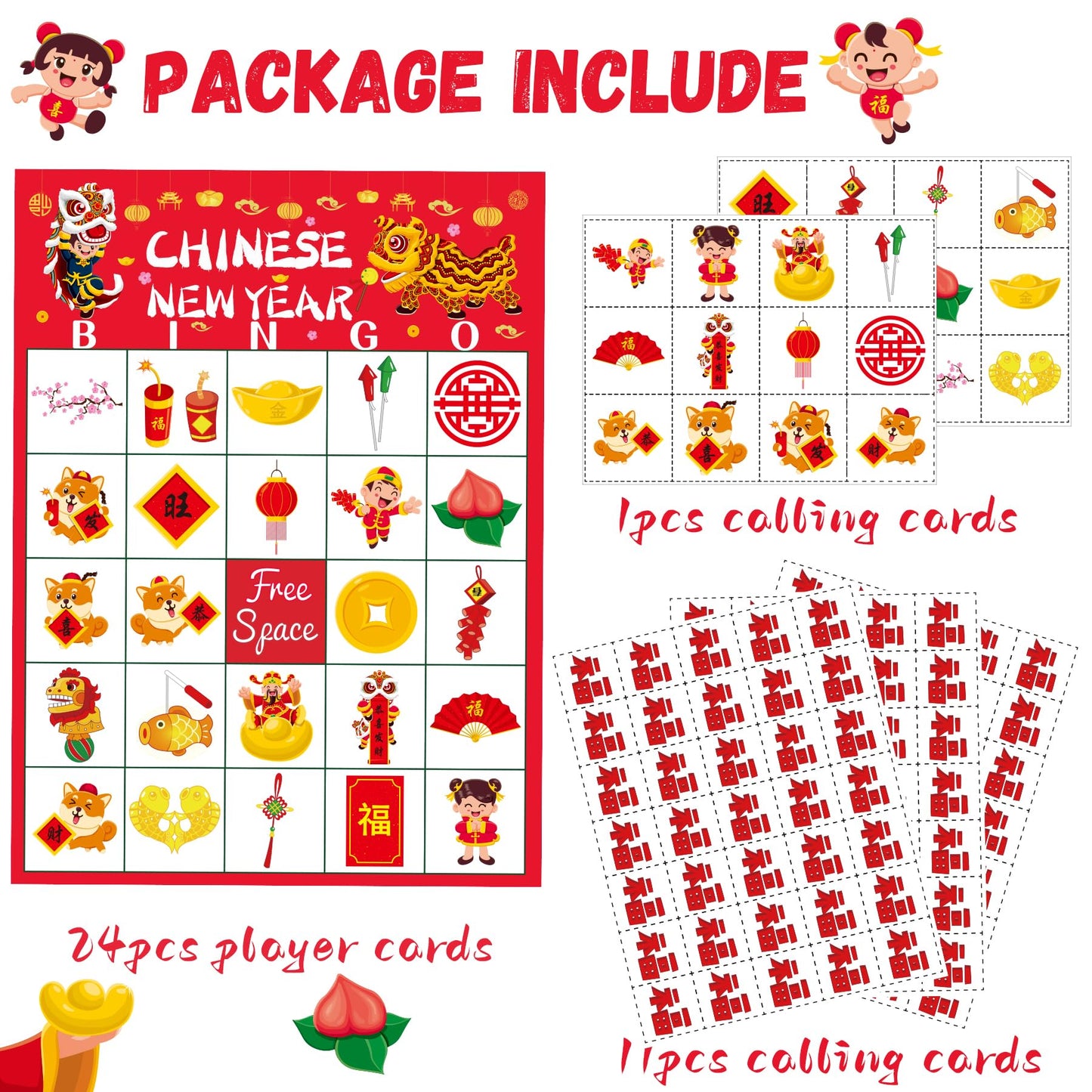 WEIEN Chinese New Year Bingo Game Set – 24 Cards for 24 Players | Lunar New Year 2026