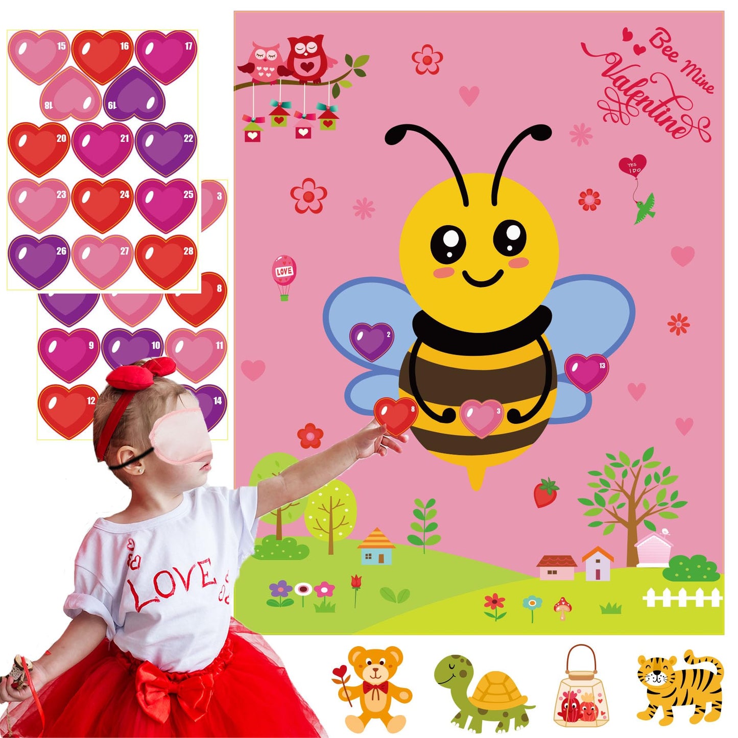 WEIEN Valentines Day Games for Kids - Pin the Heart on the Bee | Family Party Activity