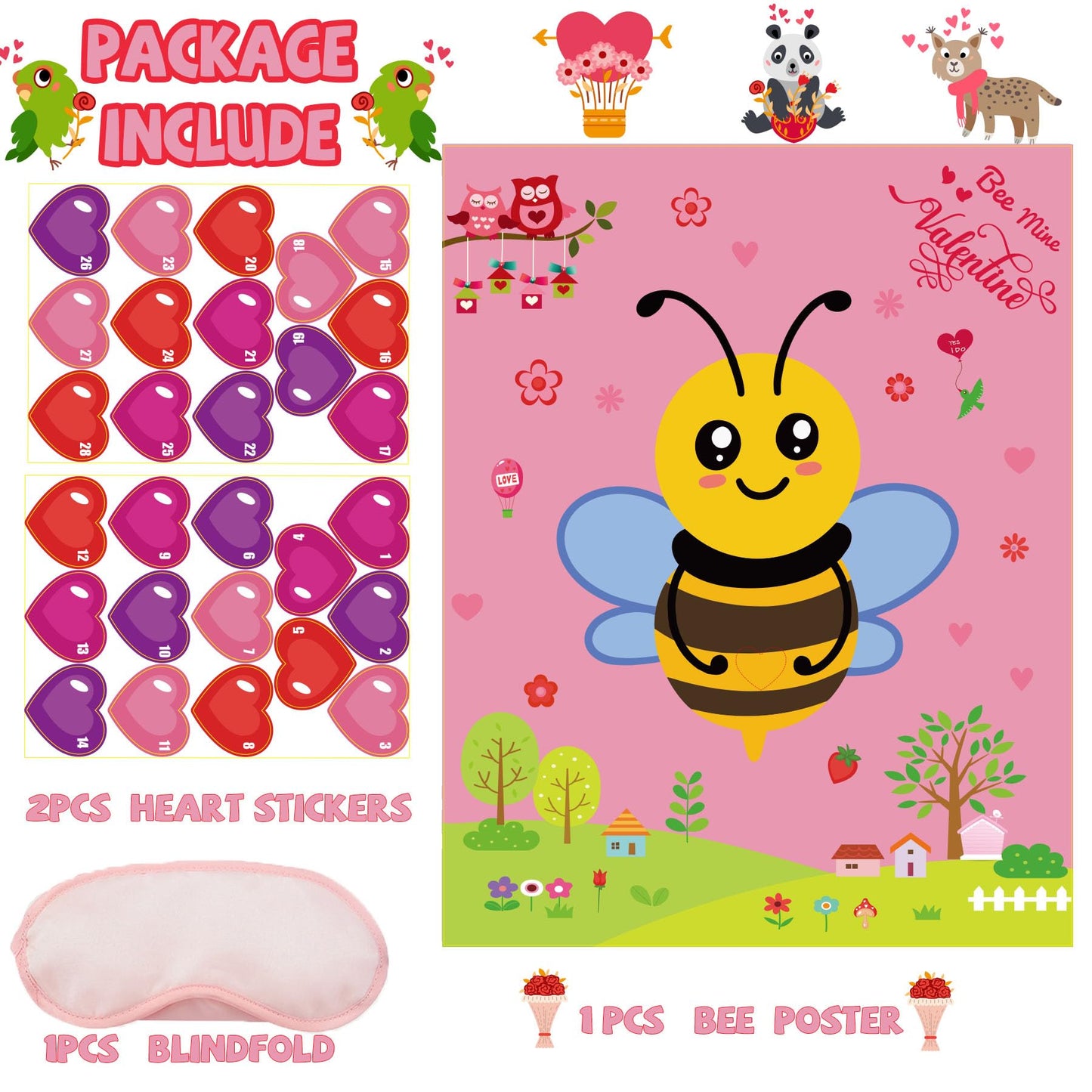 WEIEN Valentines Day Games for Kids - Pin the Heart on the Bee | Family Party Activity