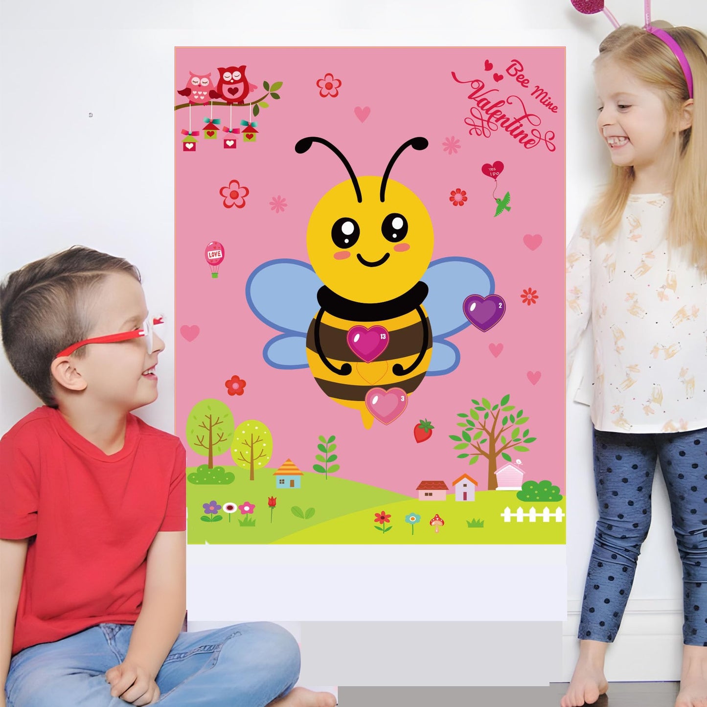 WEIEN Valentines Day Games for Kids - Pin the Heart on the Bee | Family Party Activity