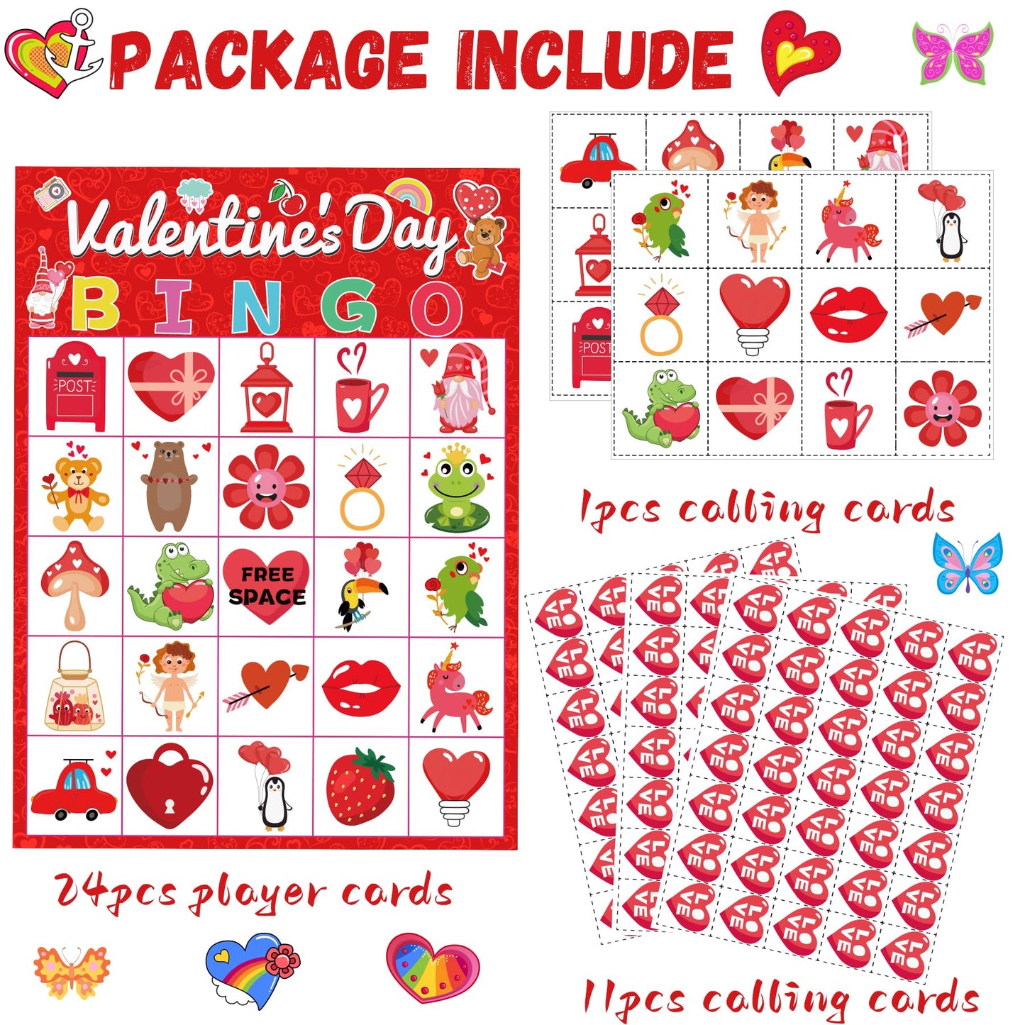 WEIEN Valentine's Day Bingo for Kids & Adults — 24 Players | Family & Classroom Game