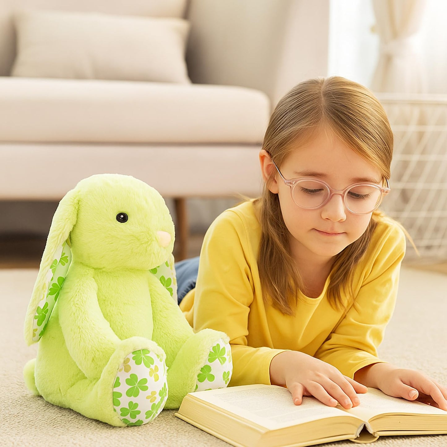 WEIGEDU Green Rabbit Plush – 17.7-Inch Floppy-Eared Bunny for Kids, Gifts, and Cozy Comfort