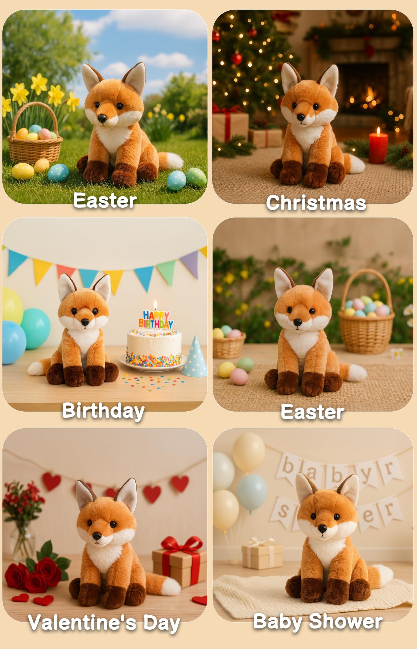 WEIGEDU Cute Fox Stuffed Animal Plush Toy – 13-Inch Soft Tail, Perfect Gift for Kids