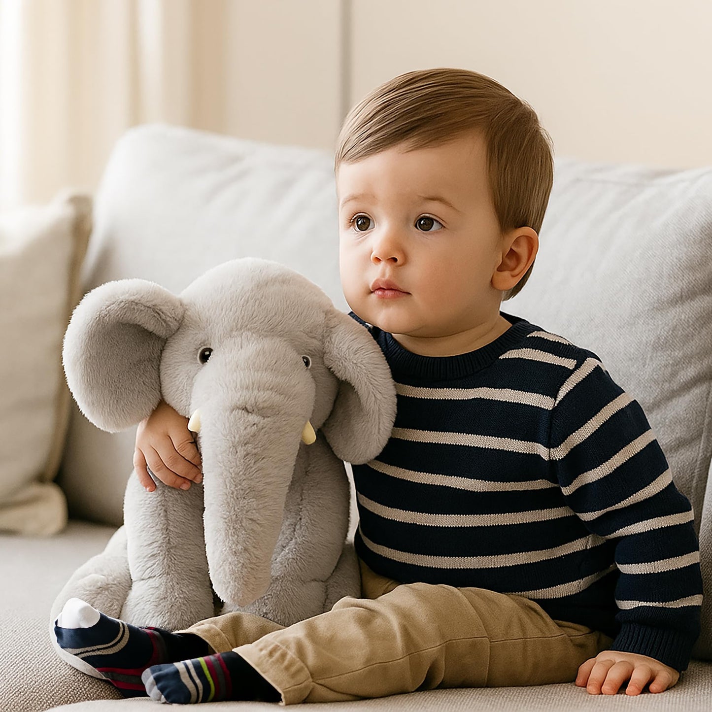 WEIGEDU 13-Inch Gray Elephant Plush Toy | Soft Cuddle Elephant for Kids, Baby Showers, and Gifts