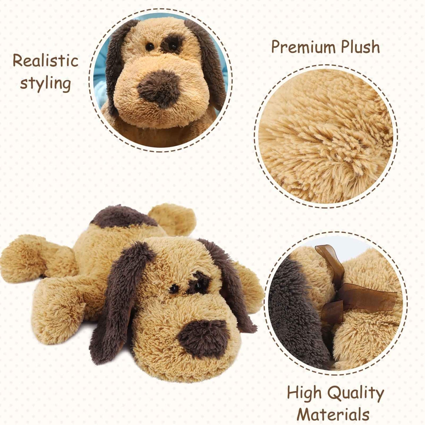 WEIGEDU Floppy Stuffed Dog Plush Toy - 20-Inch Brown Beagle/Lab Puppy