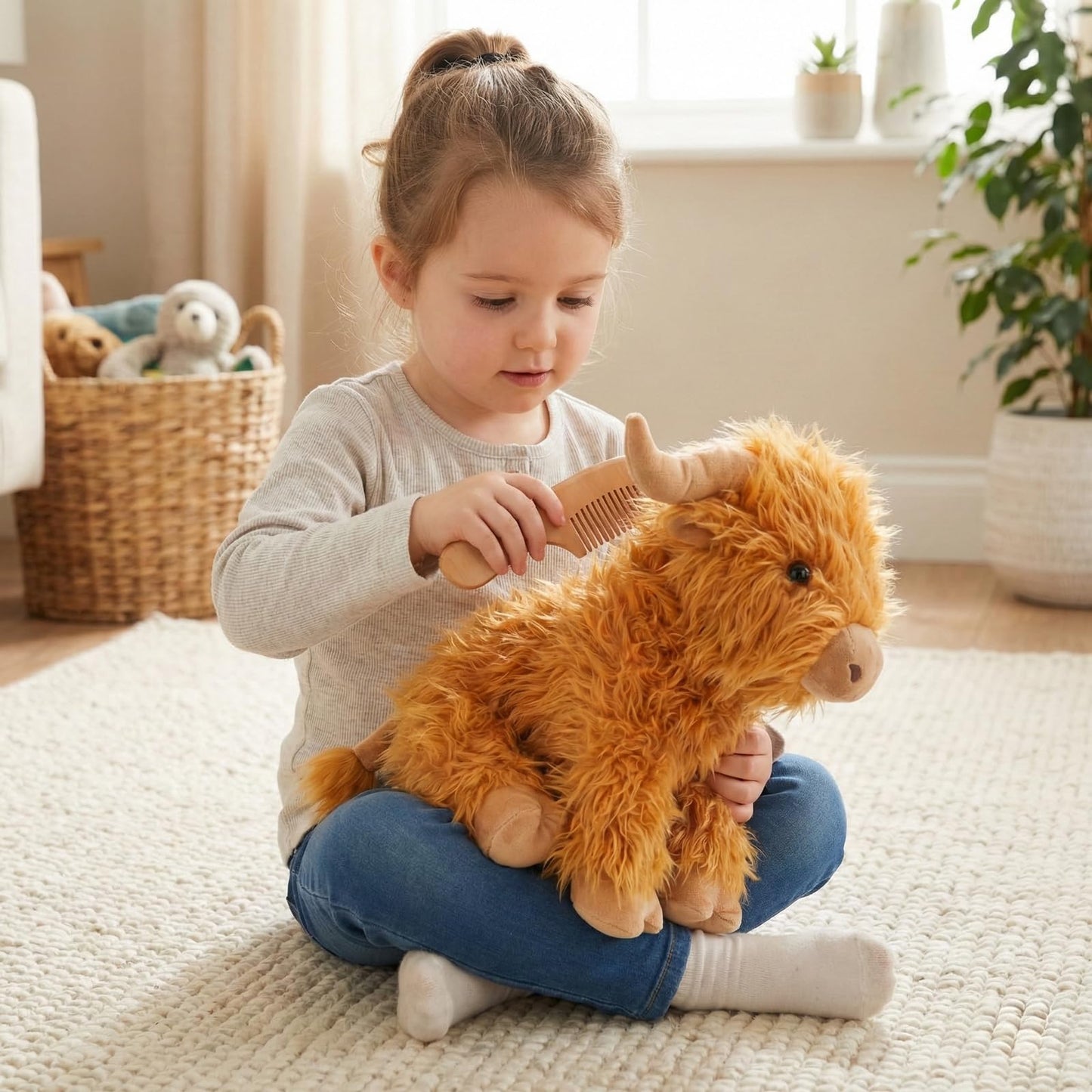 WEIGEDU Highland Cow Plush – 12-inch Stuffed Animal with Horns for Kids & Collectors