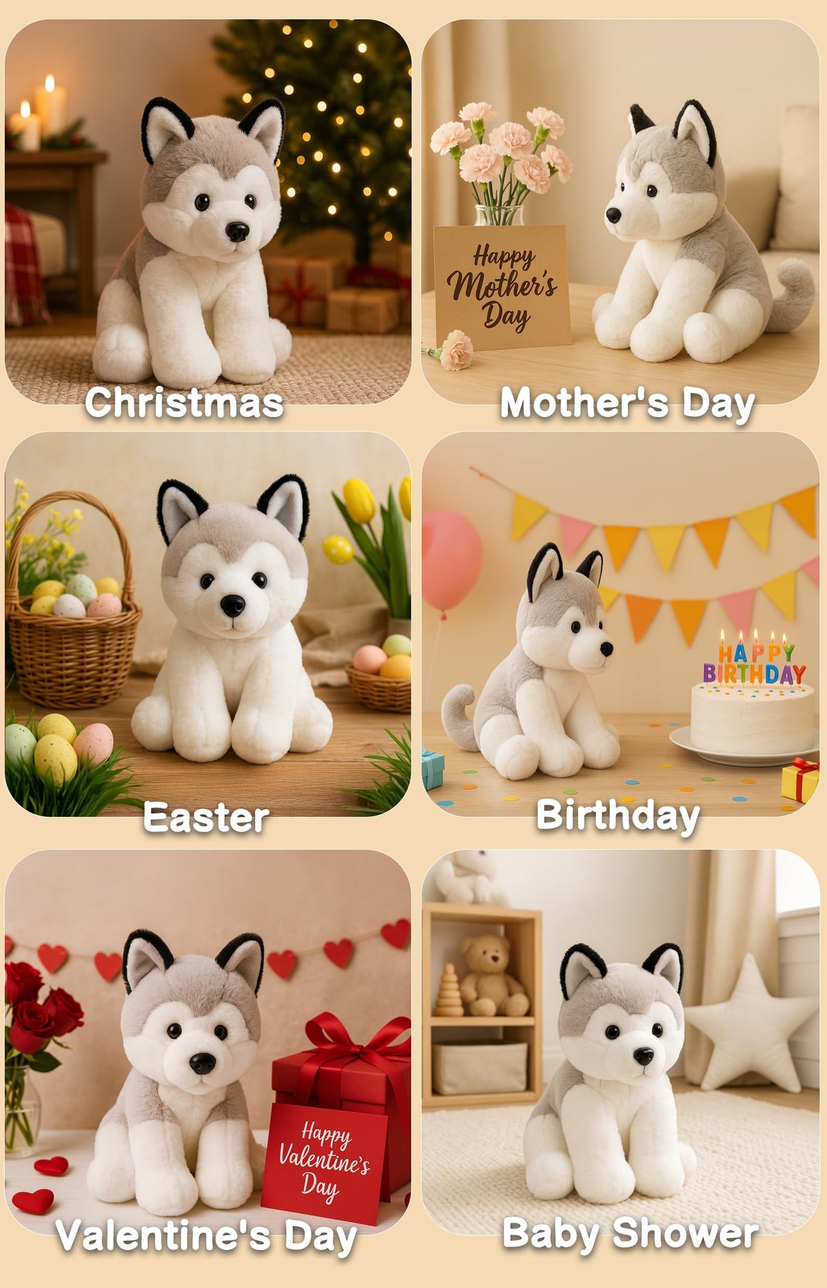 WEIGEDU Siberian Husky Stuffed Animal – 12in Soft Plush Toy for Kids, Gifts