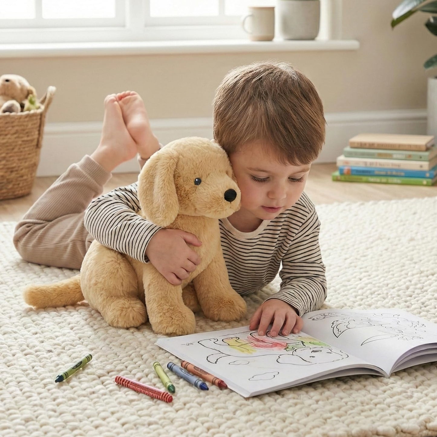 WEIGEDU Labrador Golden Retriever Plush Toy - 12-Inch Embroidered-Eyes Stuffed Animal for All Ages