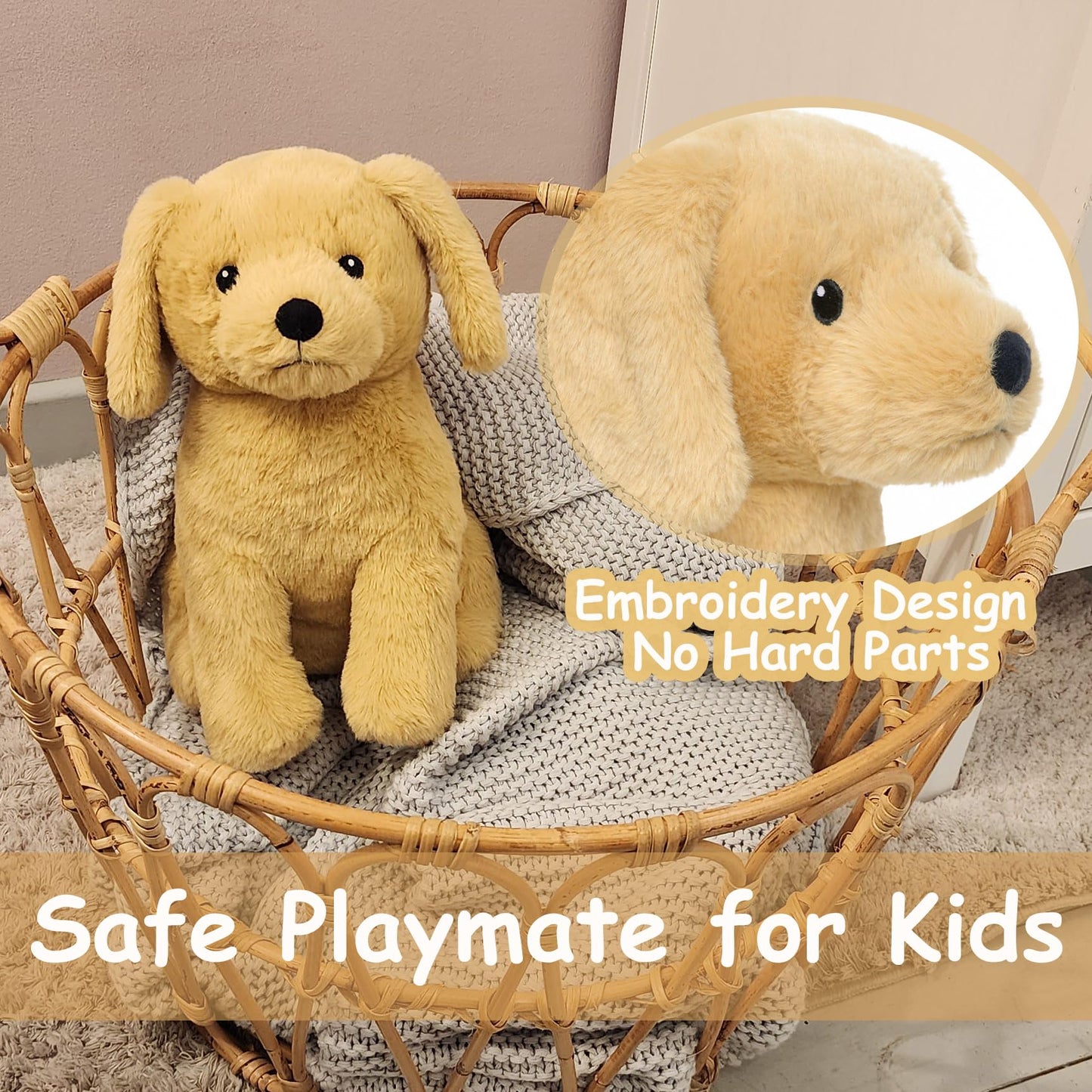 WEIGEDU Labrador Golden Retriever Plush Toy - 12-Inch Embroidered-Eyes Stuffed Animal for All Ages