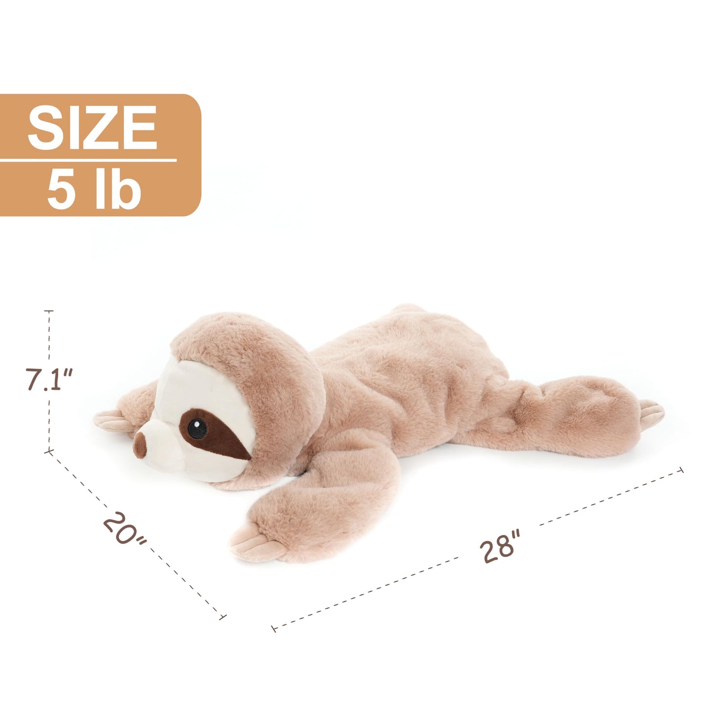 WEIGEDU Large Weighted Sloth Plush – 28in, 5lb with Removable Weight Pack