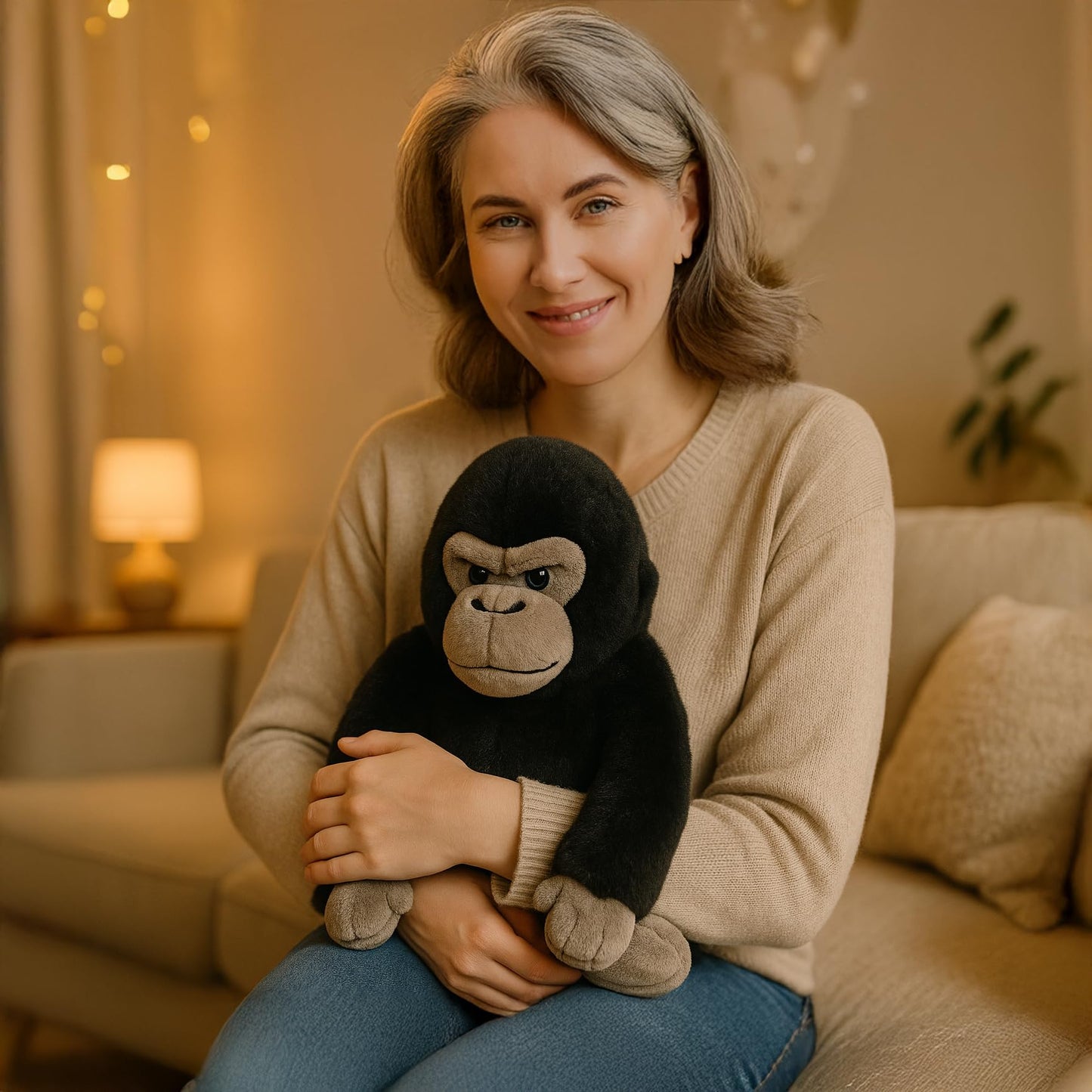 WEIGEDU Black Gorilla Stuffed Animal – 12-Inch Plush Toy for Kids, Playtime & Decor