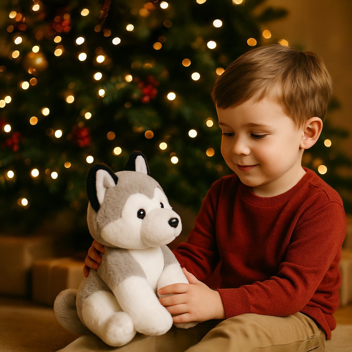WEIGEDU Siberian Husky Stuffed Animal – 12in Soft Plush Toy for Kids, Gifts