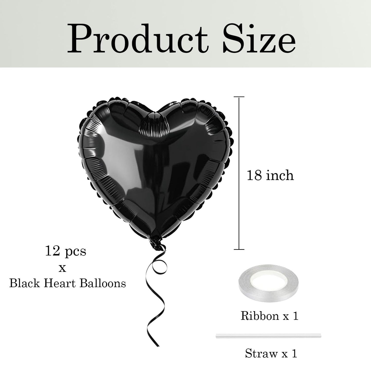 WEIKA 18-Inch Black Heart Balloons – 12pc Foil Heart Balloons for Parties