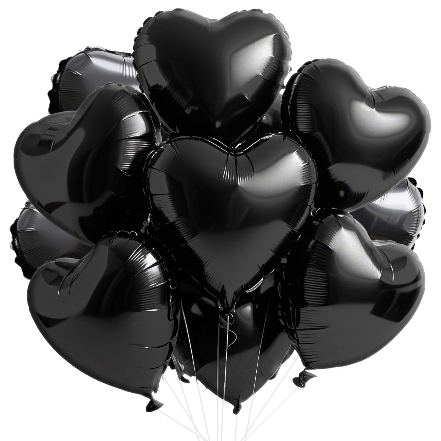 WEIKA 18-Inch Black Heart Balloons – 12pc Foil Heart Balloons for Parties