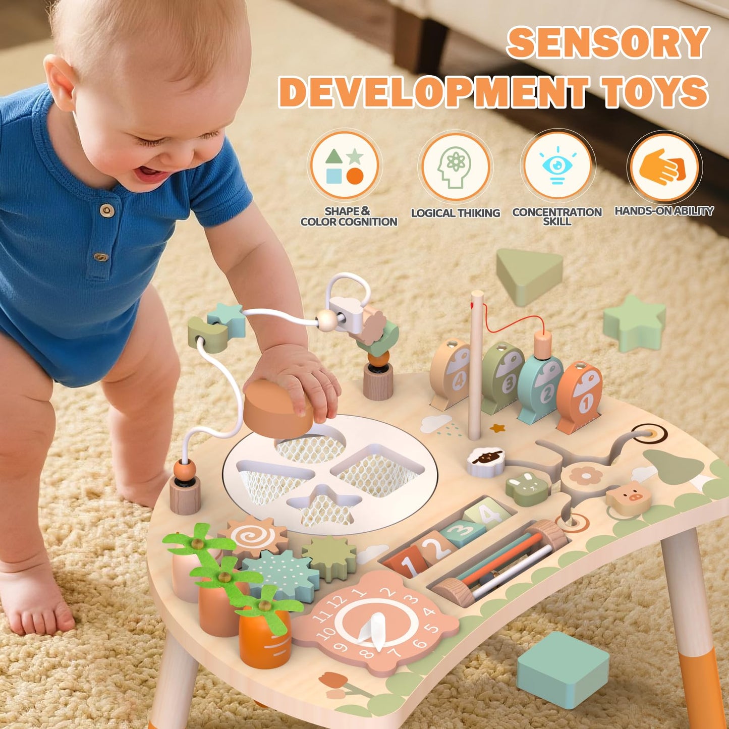Weilim Activity Table: 9-in-1 Wooden Montessori Toy for Toddlers