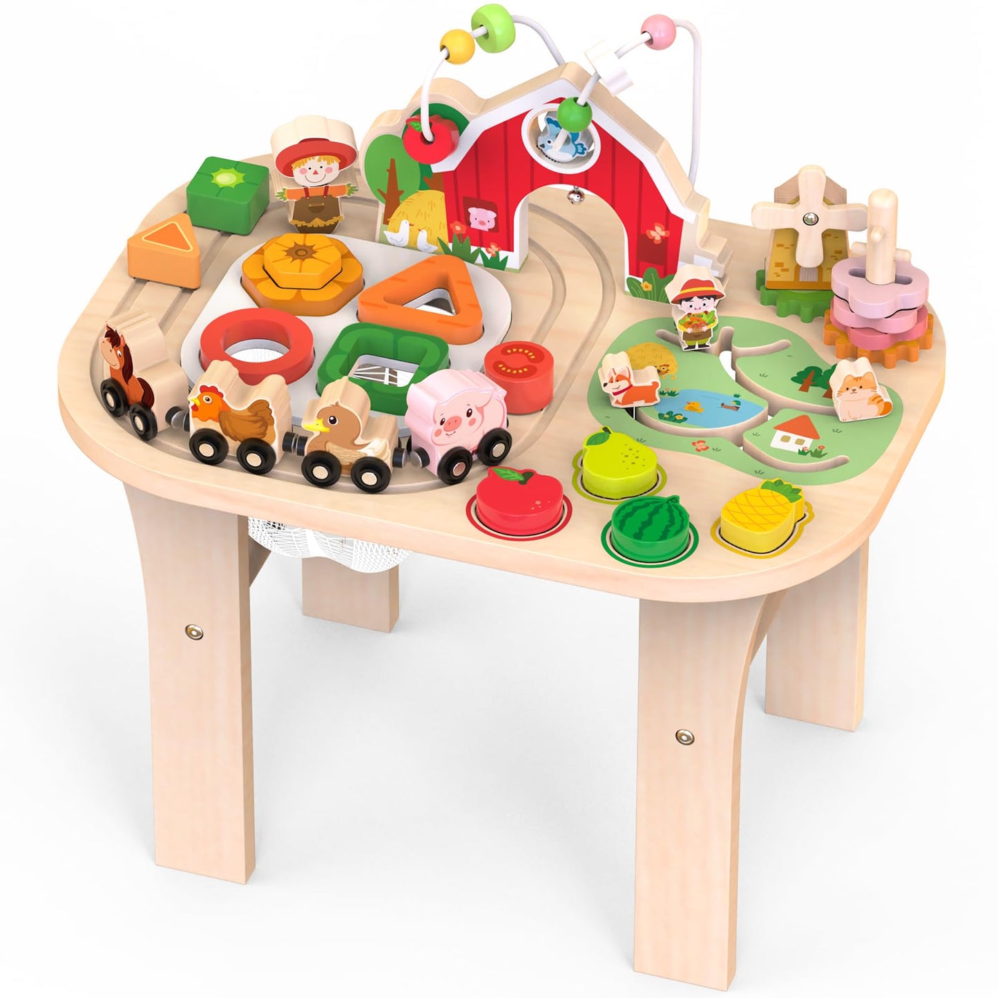 Weilim Activity Table for 12+ Months – Farm Montessori Toy with Bead Maze & Train Track