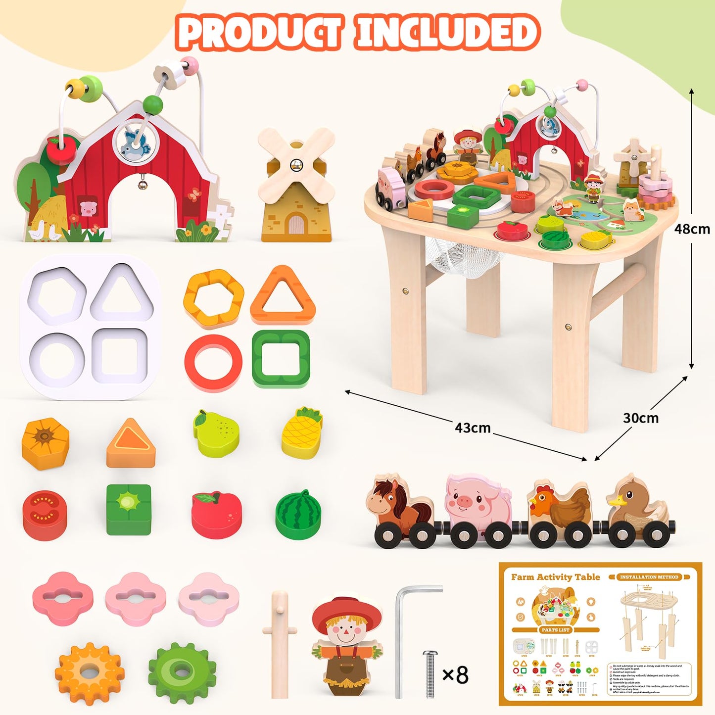 Weilim Activity Table for 12+ Months – Farm Montessori Toy with Bead Maze & Train Track