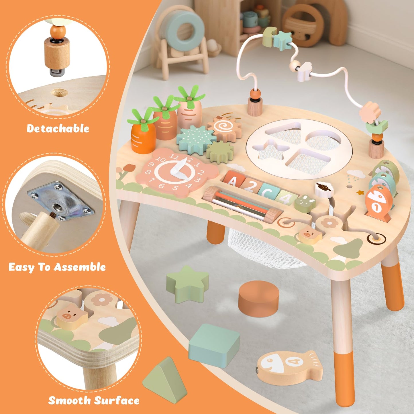 Weilim Activity Table: 9-in-1 Wooden Montessori Toy for Toddlers