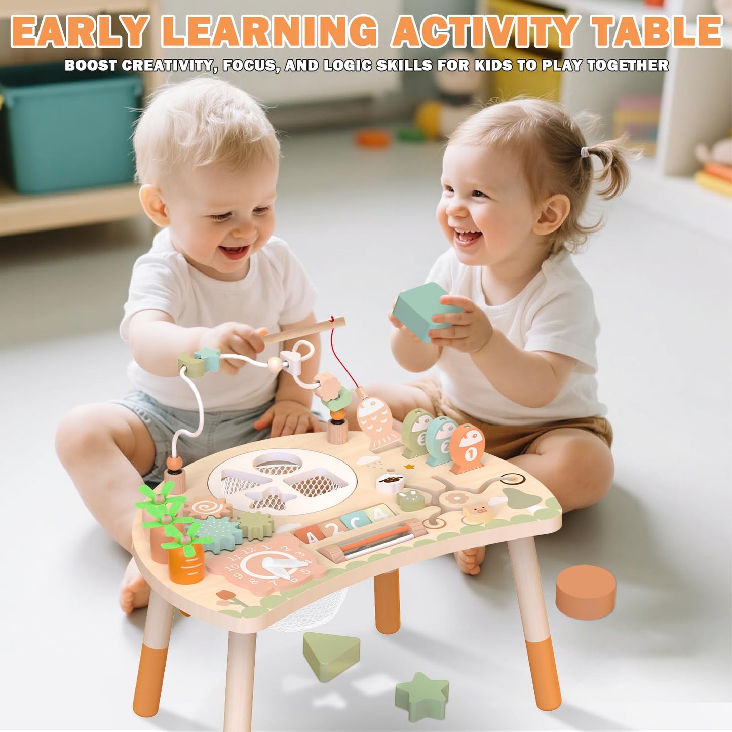 Weilim Activity Table: 9-in-1 Wooden Montessori Toy for Toddlers
