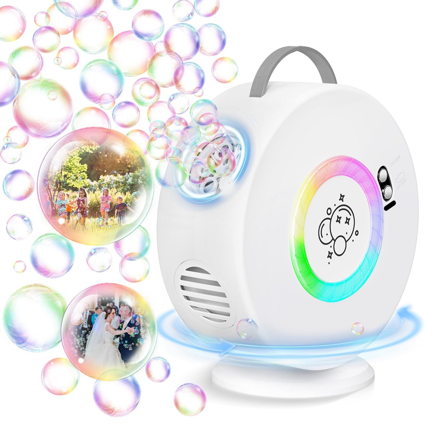 Weilim Bubble Machine – 360° LED Bubble Blower with Rechargeable Battery
