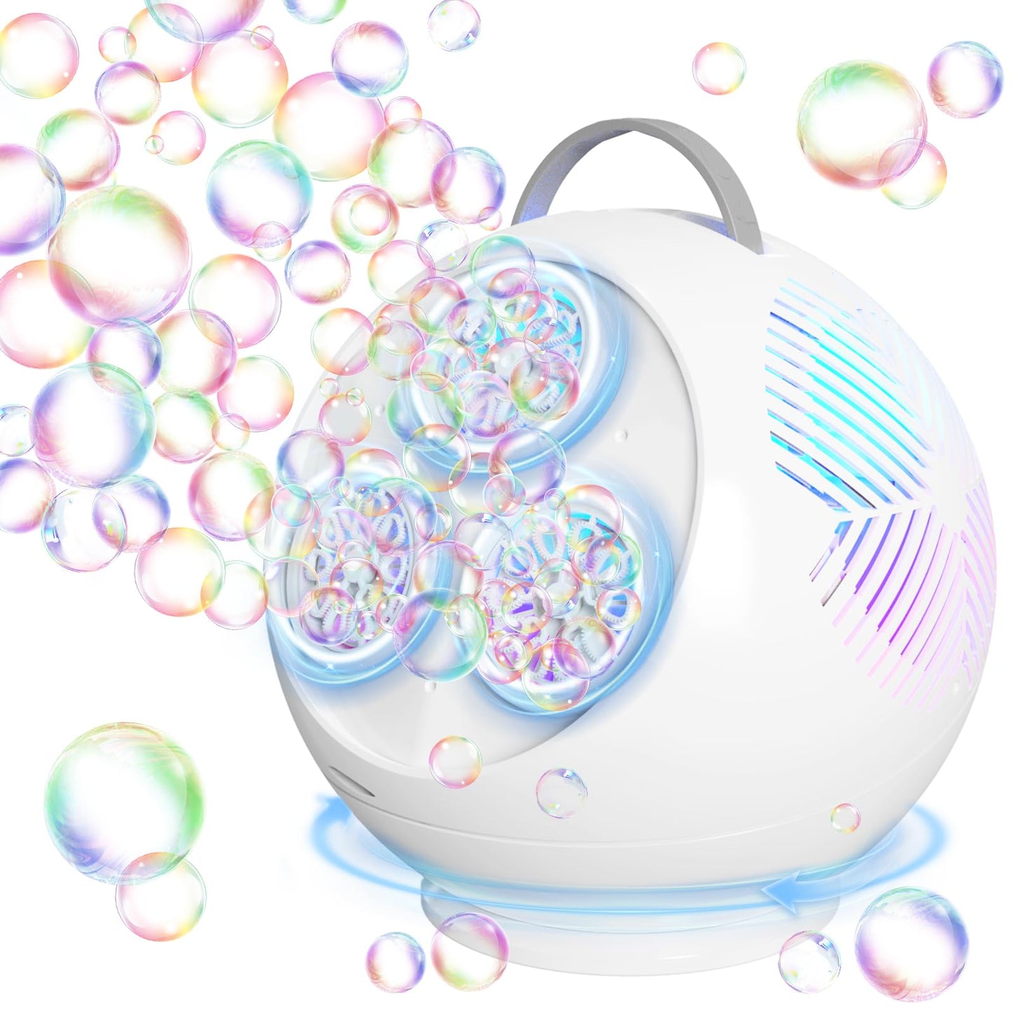 Weilim Bubble Machine: Automatic 360° LED Bubble Blower with 45° Tilt, Rechargeable & Portable