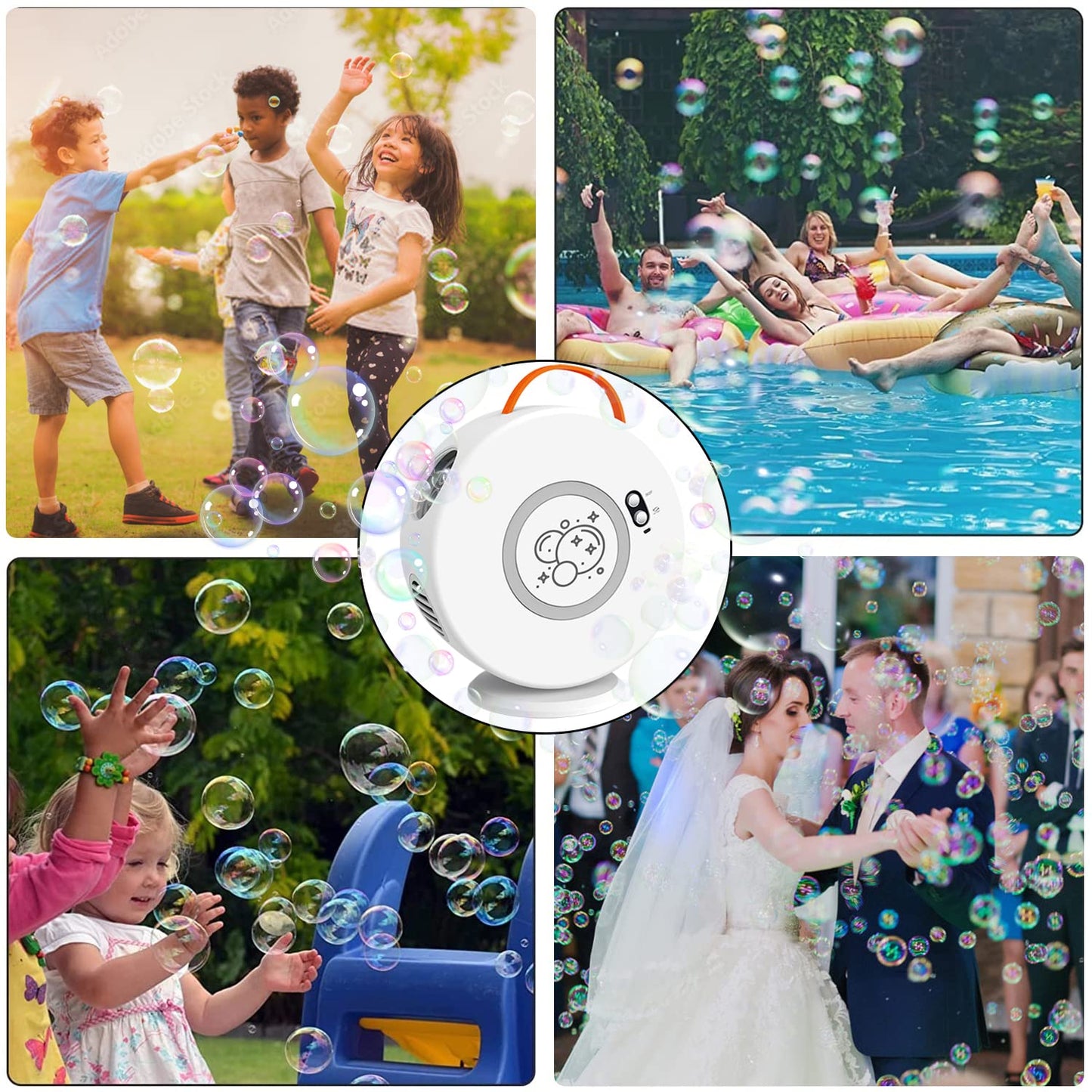 Weilim Bubble Machine: Automatic 90°/360° Bubble Blower for Kids, Rechargeable & Portable