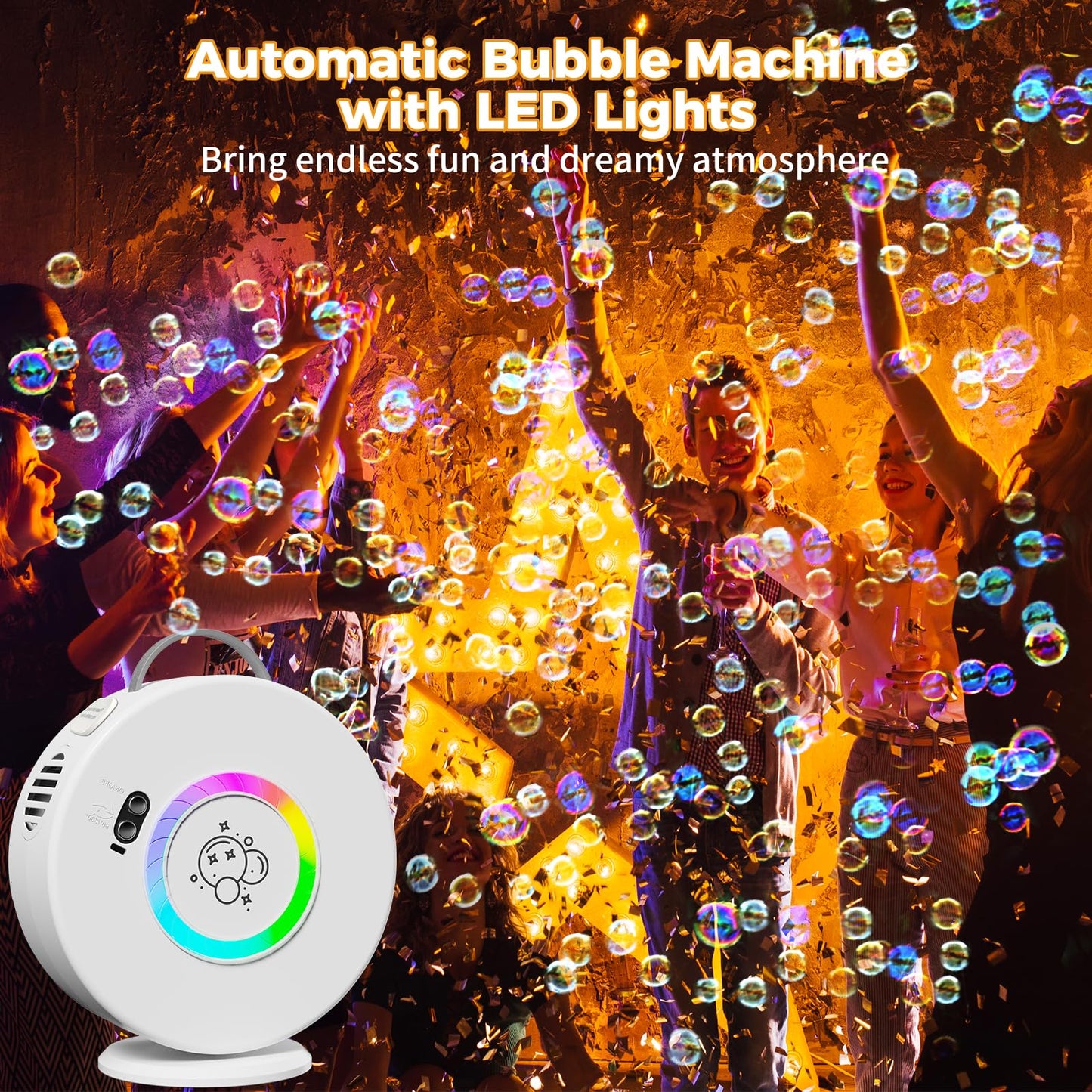Weilim Bubble Machine – 360° LED Bubble Blower with Rechargeable Battery