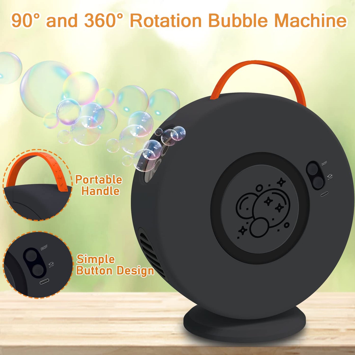 Weilim Bubble Machine — Auto Rotating Bubble Blower for Kids, 90°/360° Rotation
