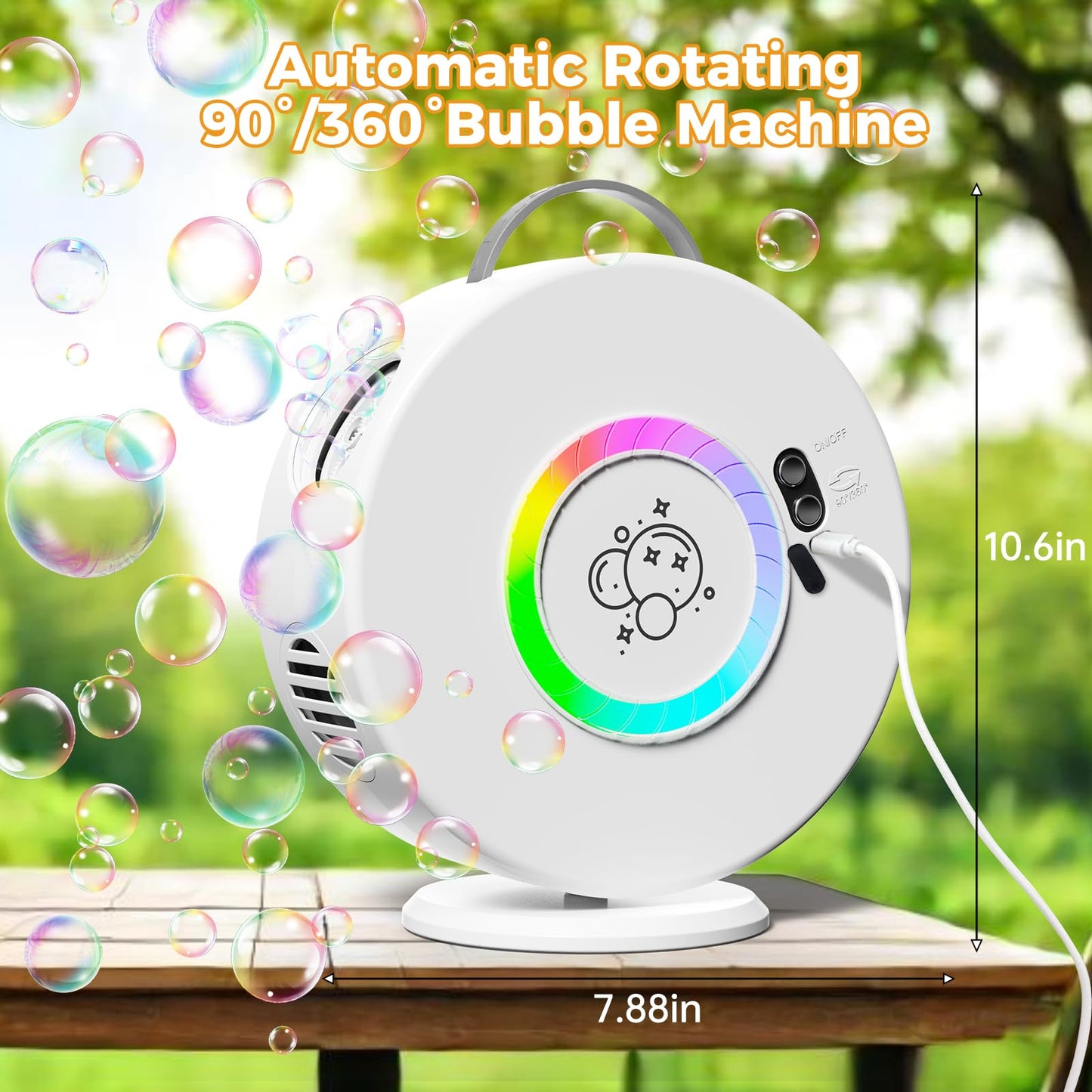 Weilim Bubble Machine – 360° LED Bubble Blower with Rechargeable Battery