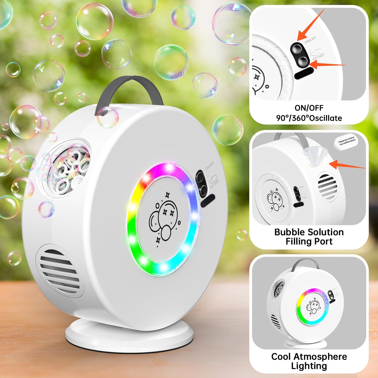 Weilim Bubble Machine – 360° LED Bubble Blower with Rechargeable Battery