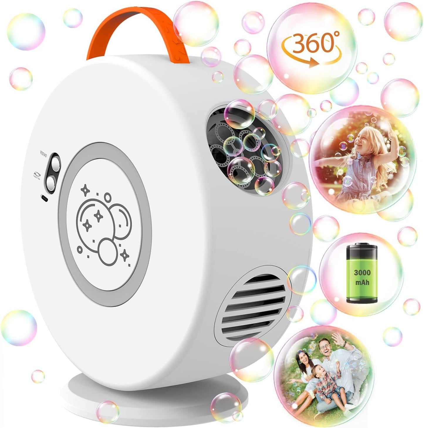 Weilim Bubble Machine: Automatic 90°/360° Bubble Blower for Kids, Rechargeable & Portable