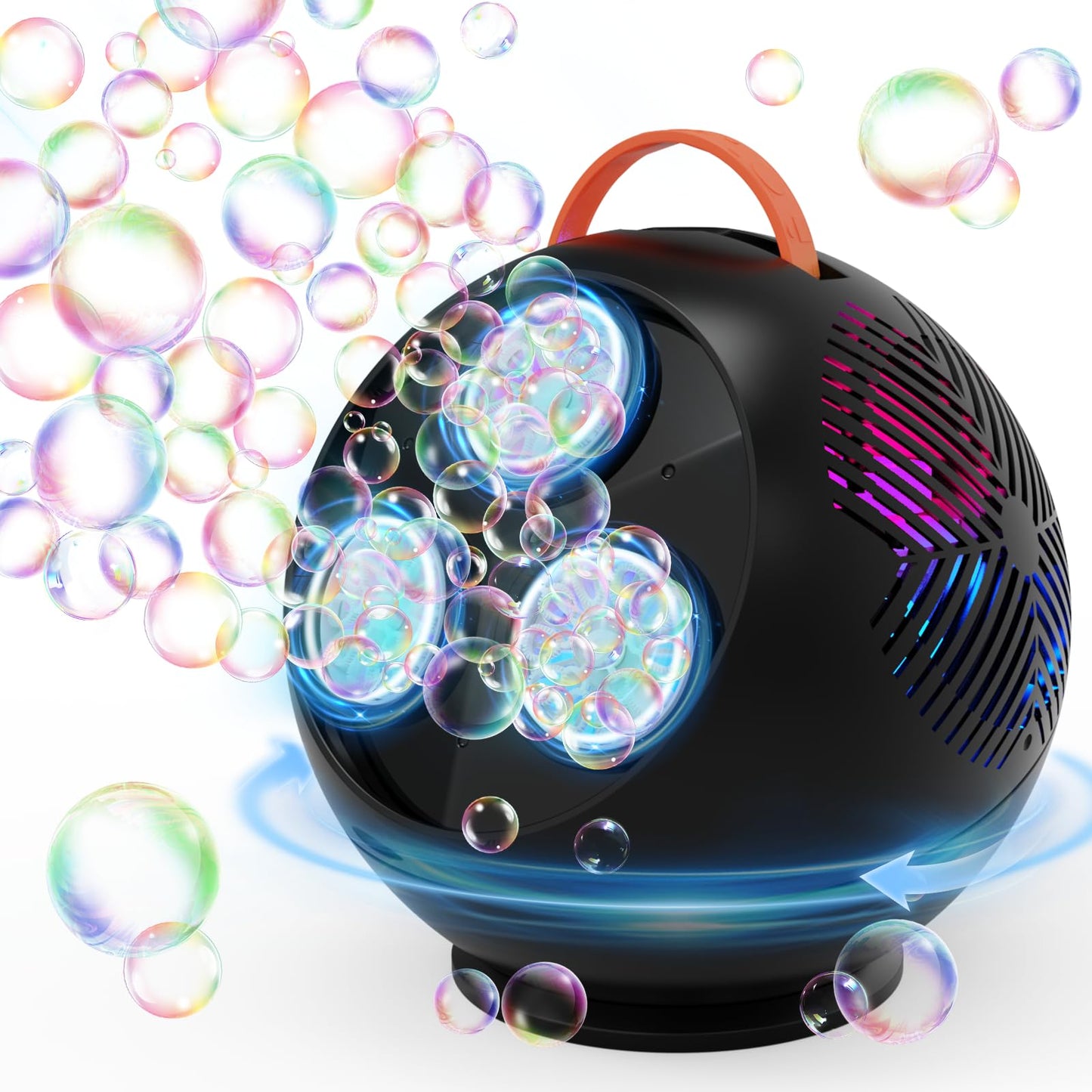 Weilim Bubble Machine — Spherical Black Automatic Bubble Blower with 360° Rotation and LED Lights
