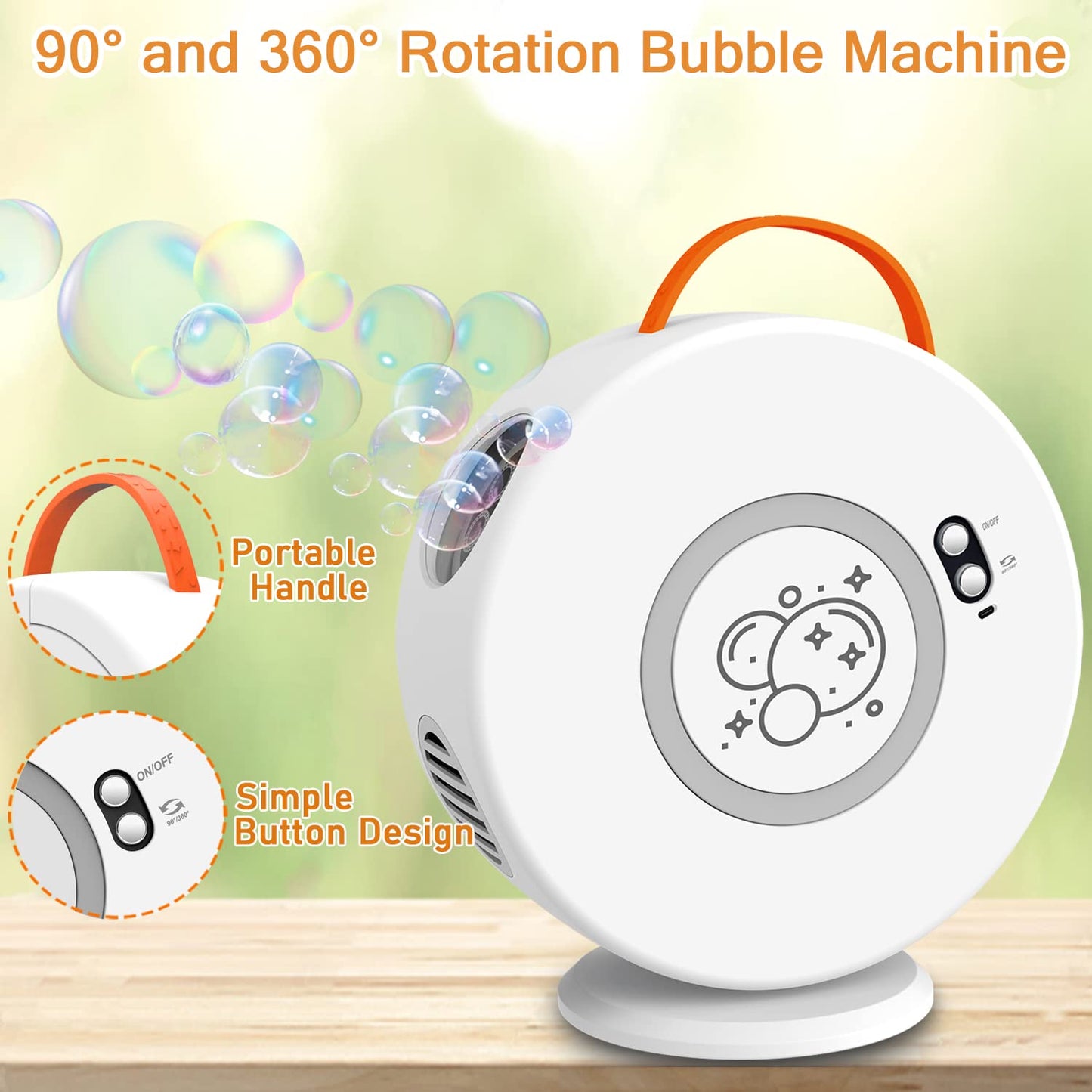 Weilim Bubble Machine: Automatic 90°/360° Bubble Blower for Kids, Rechargeable & Portable