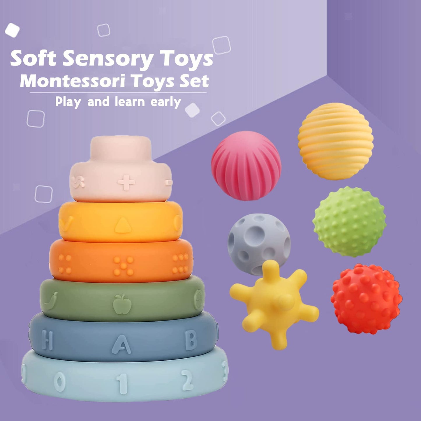 Weilim Montessori Soft Stacking Blocks 3-in-1 Baby Toy Bundle | Teething, Bath & Early Learning
