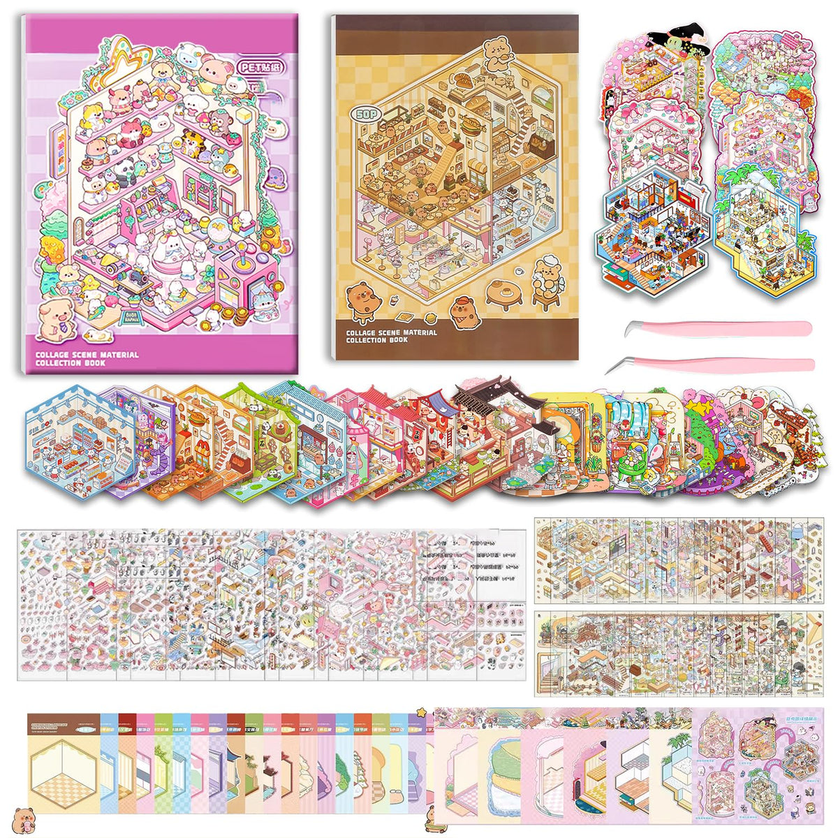 WEINSYT 3D Sticker Scene Book - 2-Book Set for Adults | DIY Kit with Tools Included