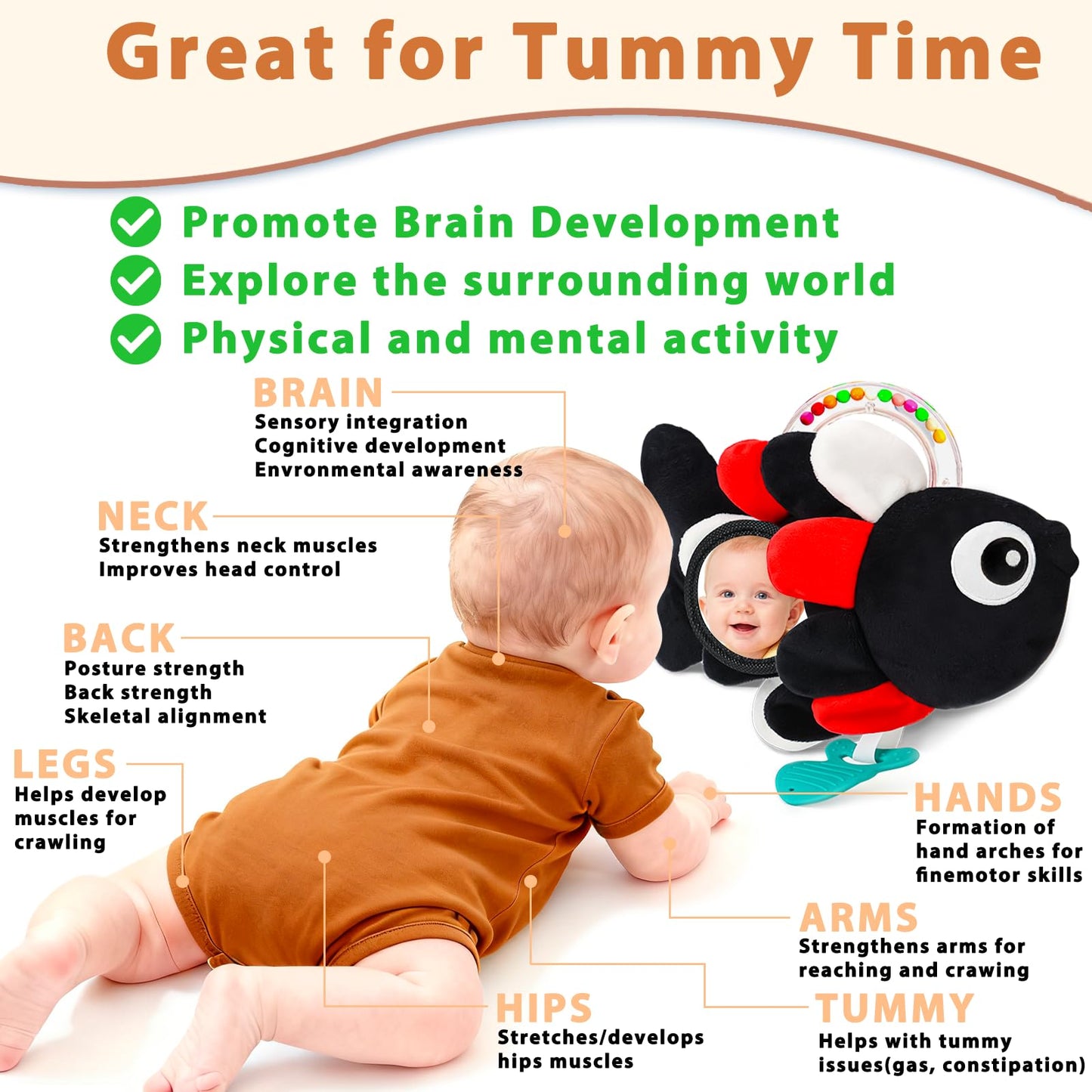 Weirtoya Baby Rattles & Teething Toys (0-6 Months) | Sensory Beads, Mirror & Tummy Time